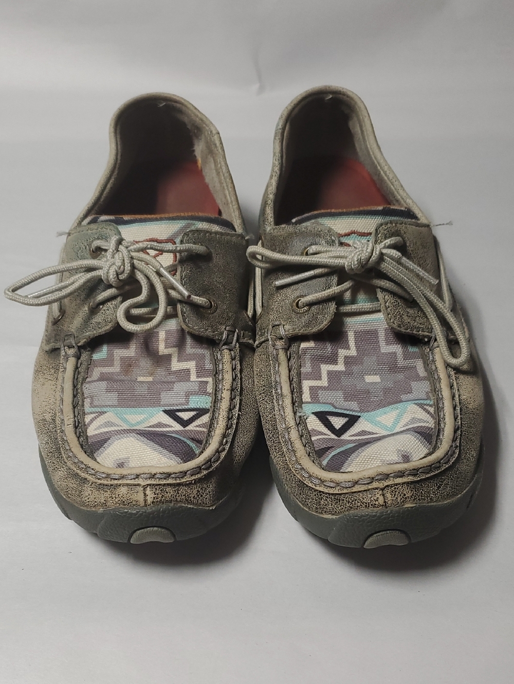 Men's Twisted X Slip-On Boat Shoes in Taupe/Grey with Geometric Pattern Size 9.5